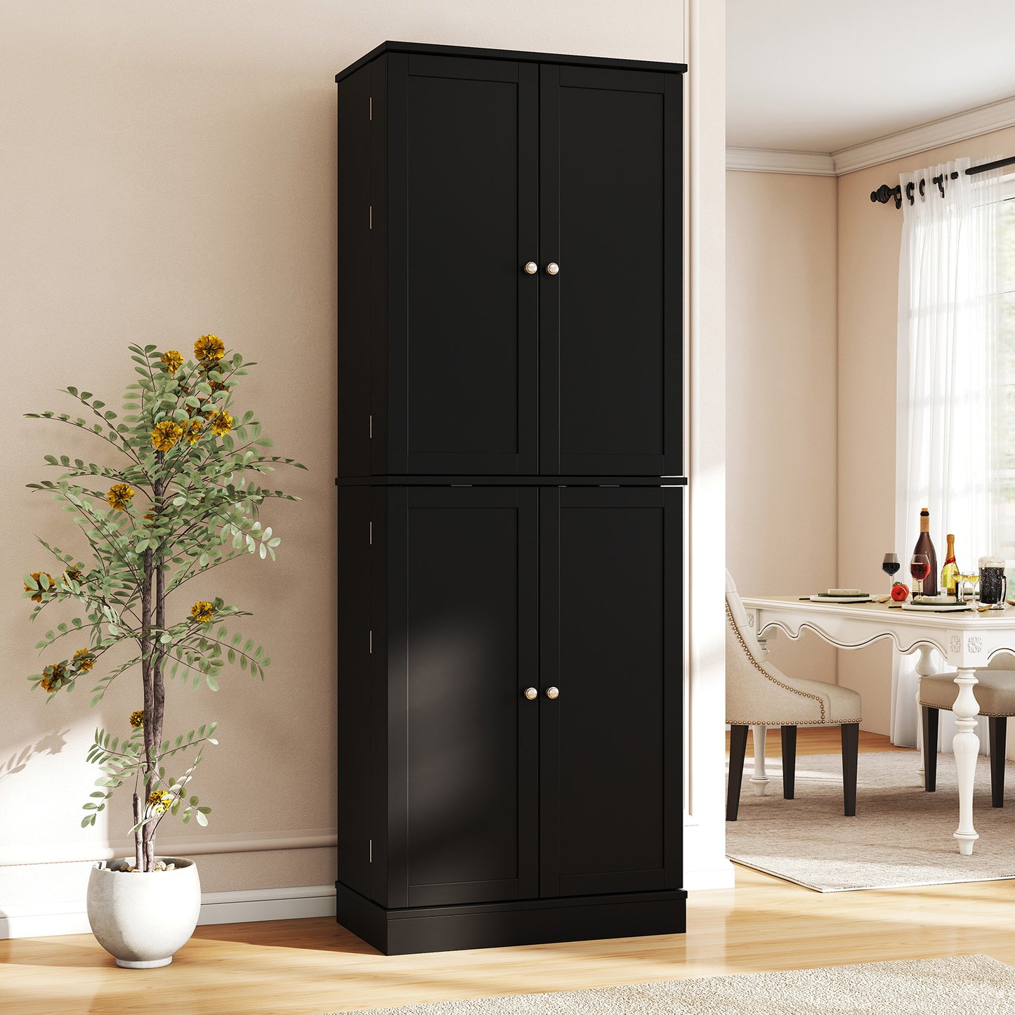Kitchen Pantry Cabinet 65.5 Inch Freestanding Tall Buffet Cupboard-Black