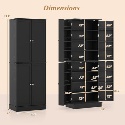 Kitchen Pantry Cabinet 65.5 Inch Freestanding Tall Buffet Cupboard-Black