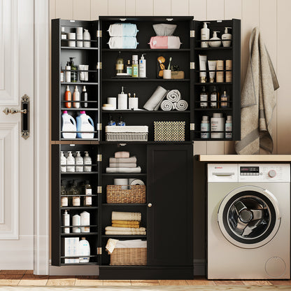 Kitchen Pantry Cabinet 65.5 Inch Freestanding Tall Buffet Cupboard-Black