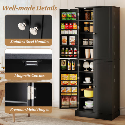 Kitchen Pantry Cabinet 65.5 Inch Freestanding Tall Buffet Cupboard-Black