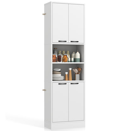 75 Inch Kitchen Pantry Cabinet Tall Cupboard with Doors and Shelves-White - White