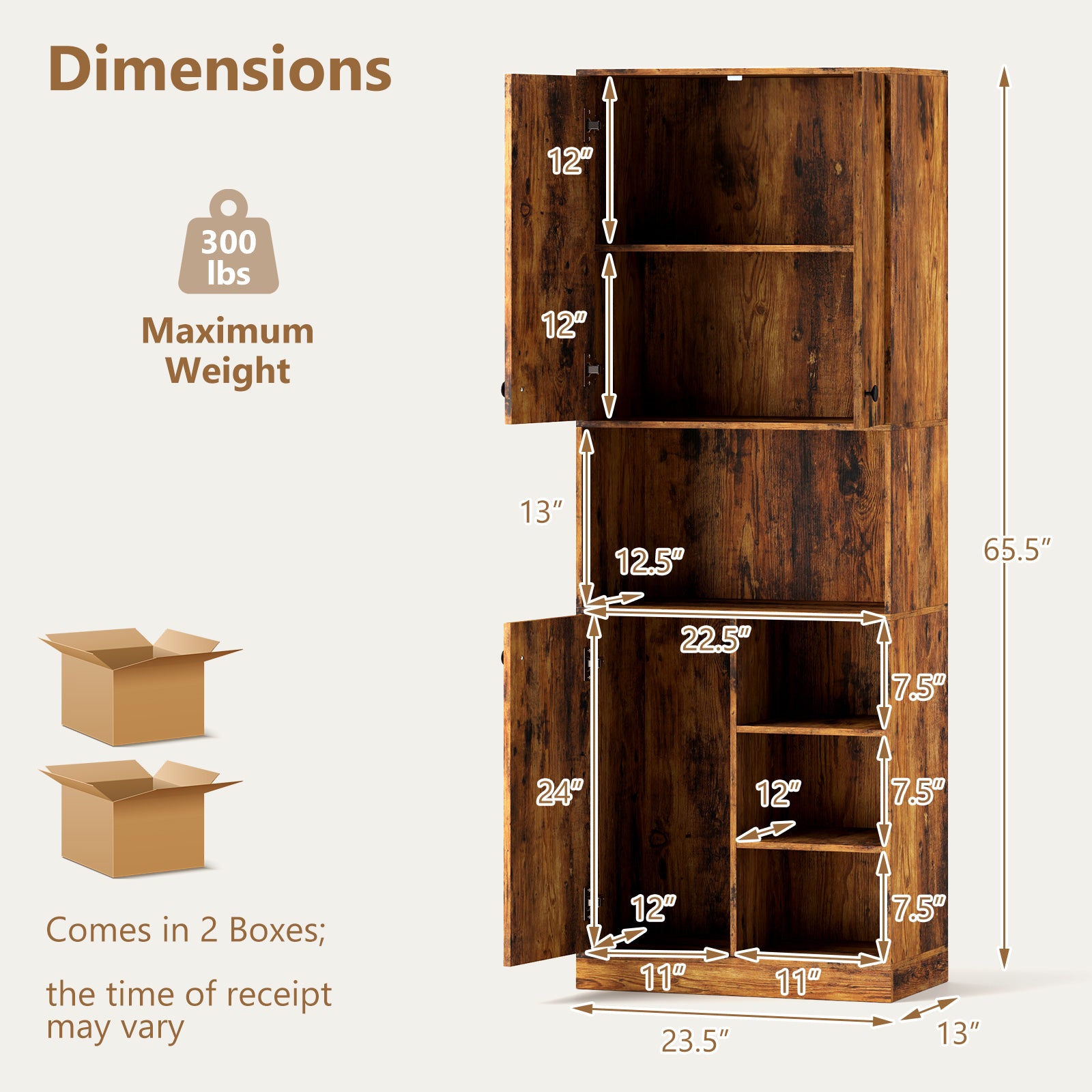 Kitchen Pantry Storage Cabinet with Microwave Stand and Open Shelves-Rustic Brown