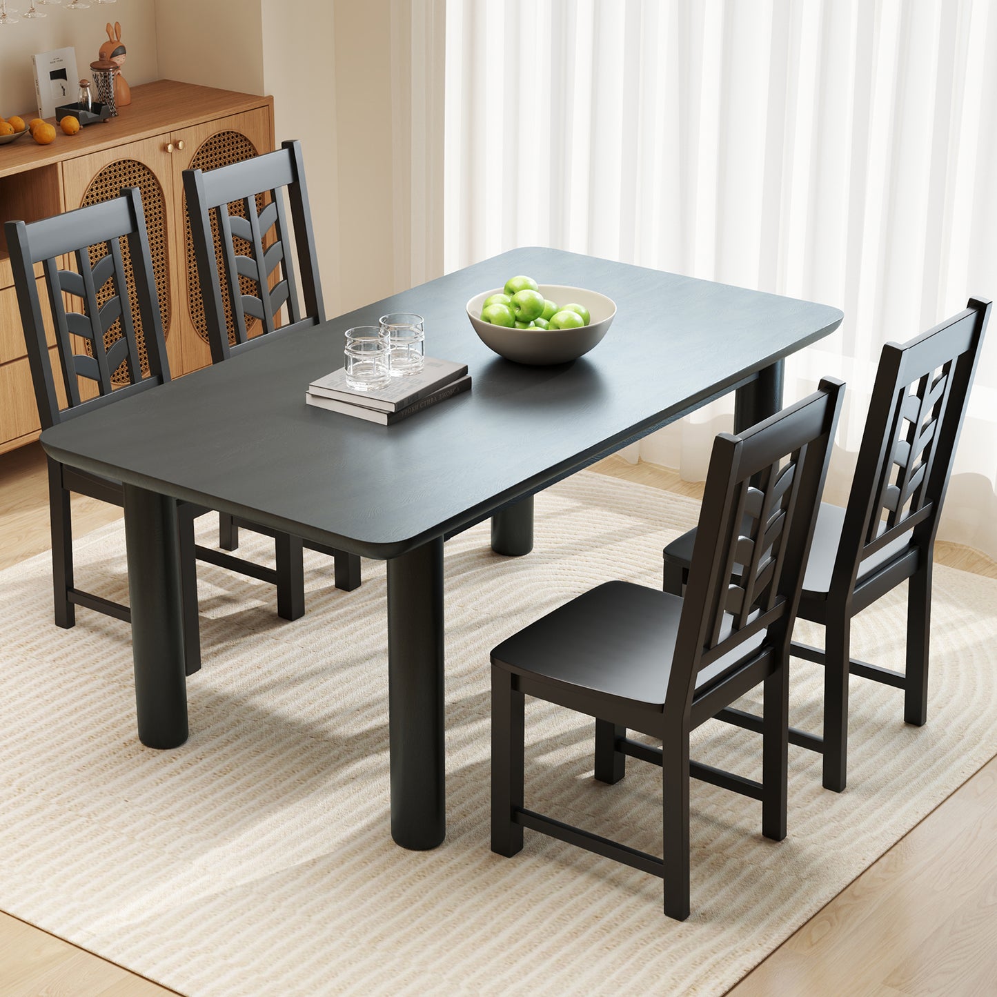 Kitchen Side Dining Chair Set of 2 with Rubber Wood Frame-Black