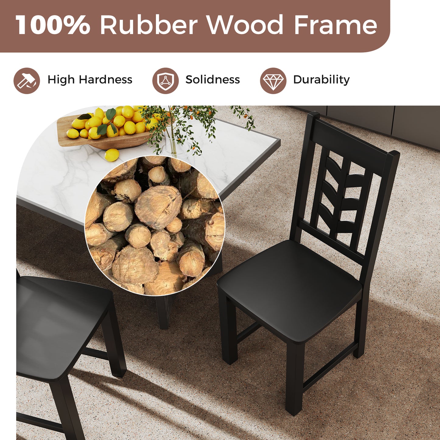 Kitchen Side Dining Chair Set of 2 with Rubber Wood Frame-Black