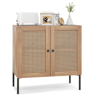 Kitchen Sideboard with 2 Rattan Doors and Adjustable Shelf-Natural - Natural
