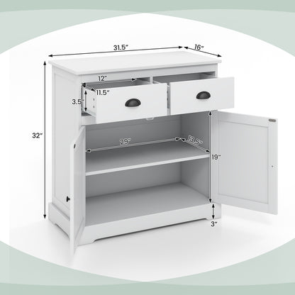 Kitchen Buffet Storage Cabinet with 2 Doors and 2 Storage Drawers-White