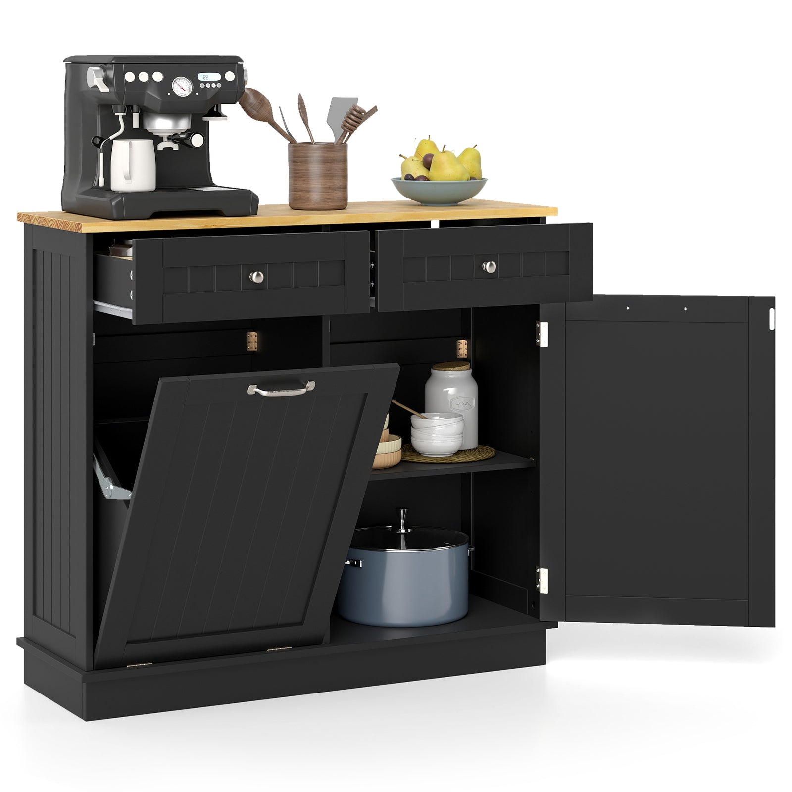 Kitchen Tilt Out Trash Cabinet with 2 Drawers and Adjustable Shelf-Black