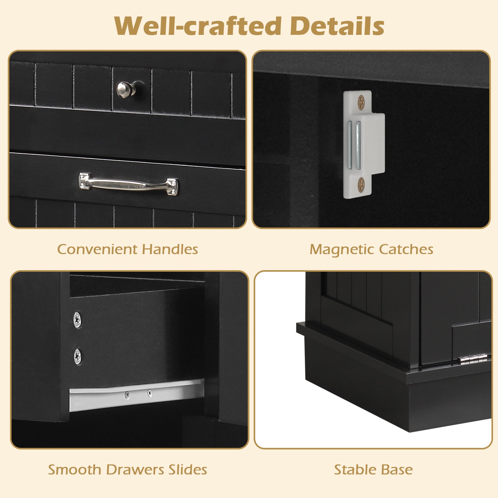 Kitchen Tilt Out Trash Cabinet with 2 Drawers and Adjustable Shelf-Black