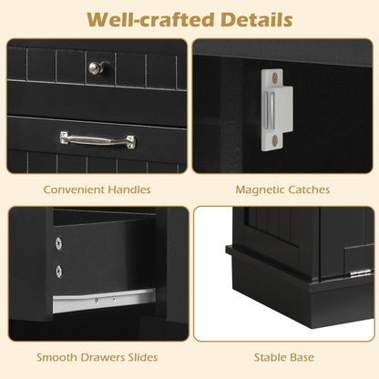 Kitchen Tilt Out Trash Cabinet with 2 Drawers and Adjustable Shelf-Black
