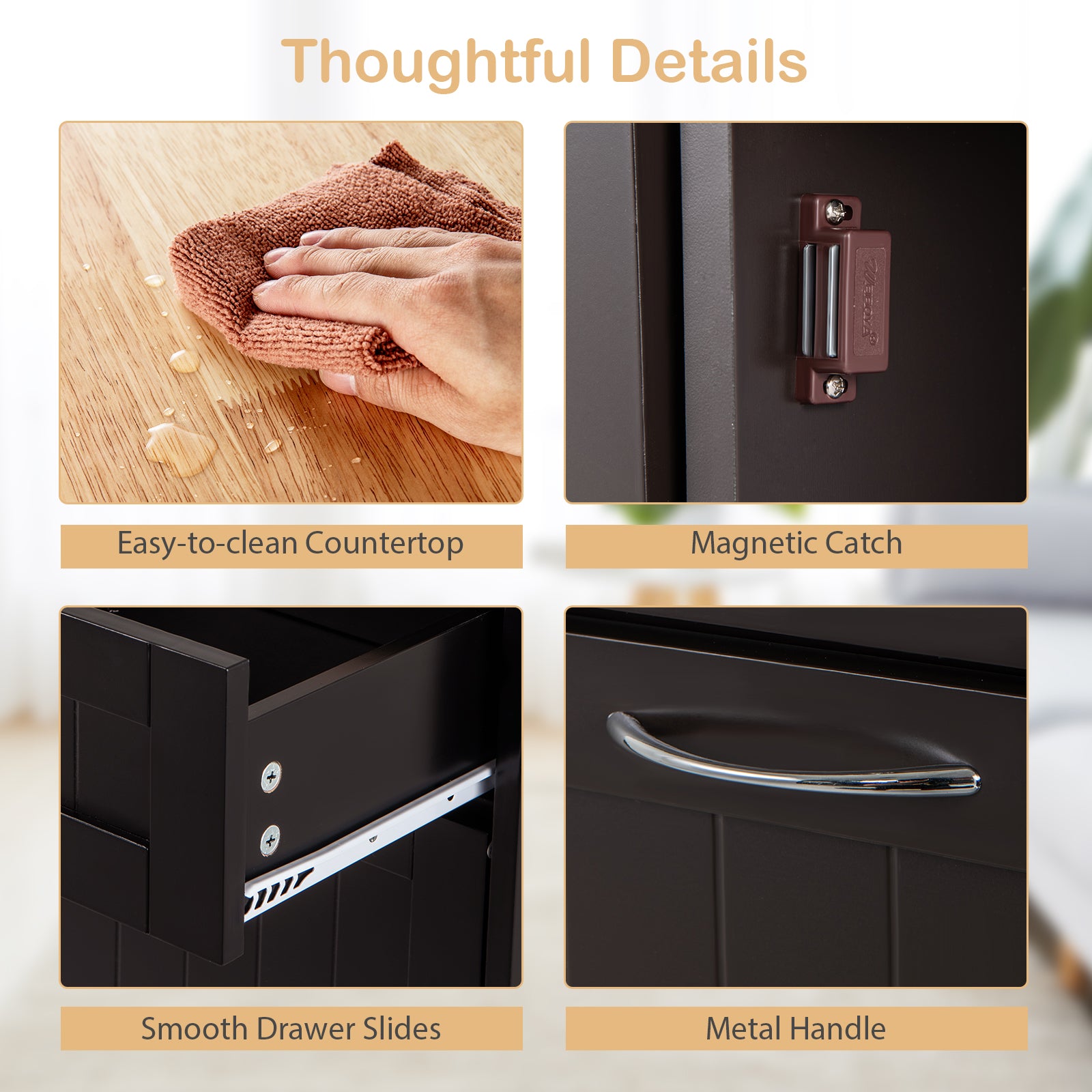 Kitchen Tilt Out Trash Cabinet with 2 Drawers and Adjustable Shelf-Brown