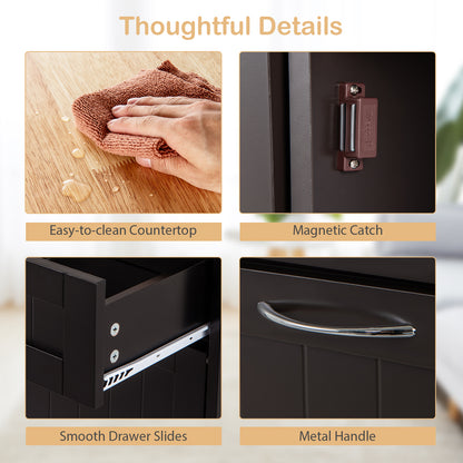 Kitchen Tilt Out Trash Cabinet with 2 Drawers and Adjustable Shelf-Brown