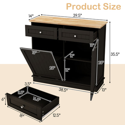 Kitchen Tilt Out Trash Cabinet with 2 Drawers and Adjustable Shelf-Brown