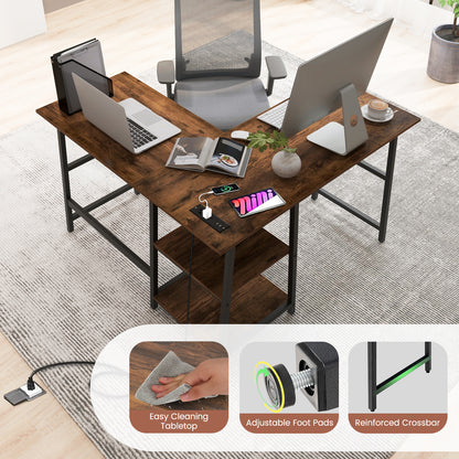 L Shaped Corner Computer Desk with Storage Shelves