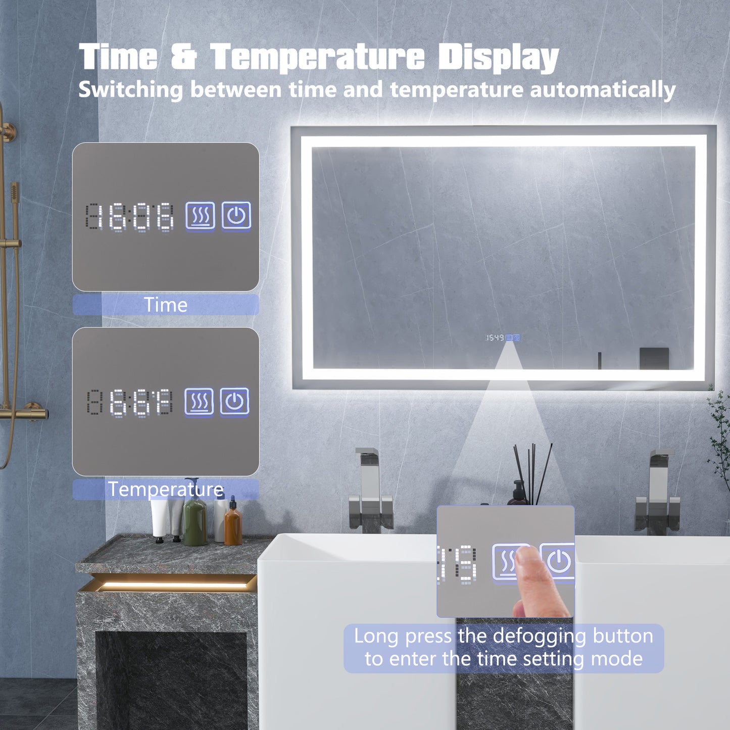 LED Bathroom Mirror Wall Mounted Rectangle Mirror with 3-Color Dimmable Lights-L