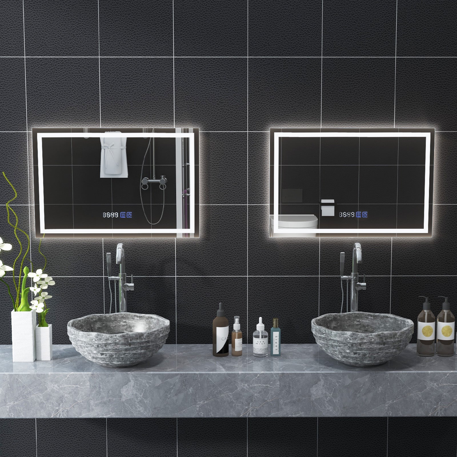 LED Bathroom Mirror Wall Mounted Rectangle Mirror with 3-Color Dimmable Lights-S