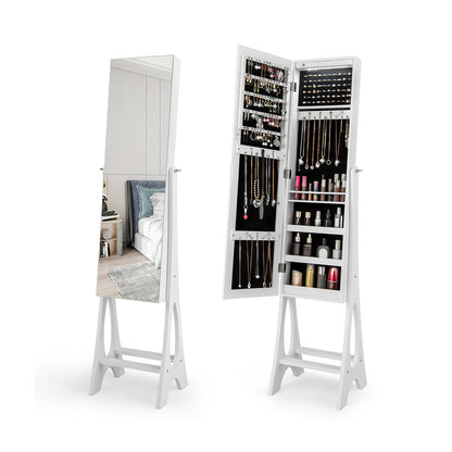 LED Jewelry Cabinet Armoire Organizer with Bevel Edge Mirror