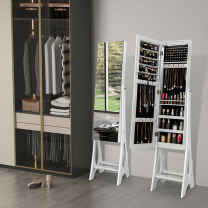 LED Jewelry Cabinet Armoire Organizer with Bevel Edge Mirror