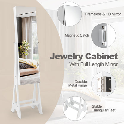 LED Jewelry Cabinet Armoire Organizer with Bevel Edge Mirror