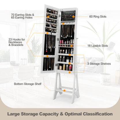 LED Jewelry Cabinet Armoire Organizer with Bevel Edge Mirror