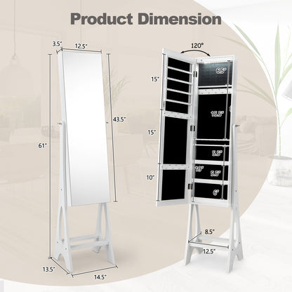 LED Jewelry Cabinet Armoire Organizer with Bevel Edge Mirror