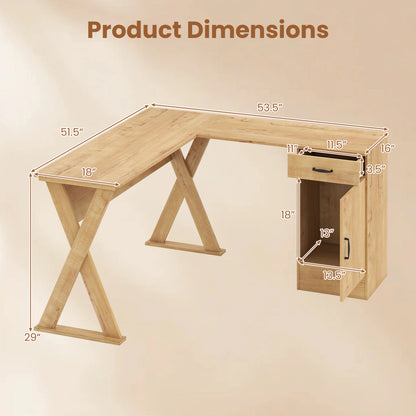 L-Shaped Computer Desk with Reversible Drawer and Cabinet