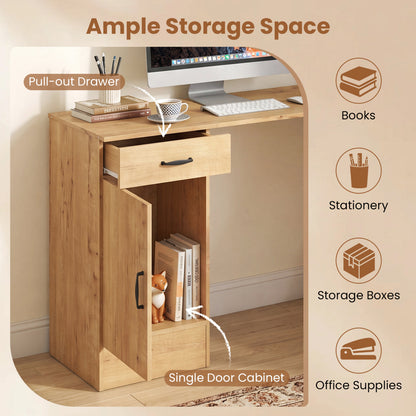 L-Shaped Computer Desk with Reversible Drawer and Cabinet