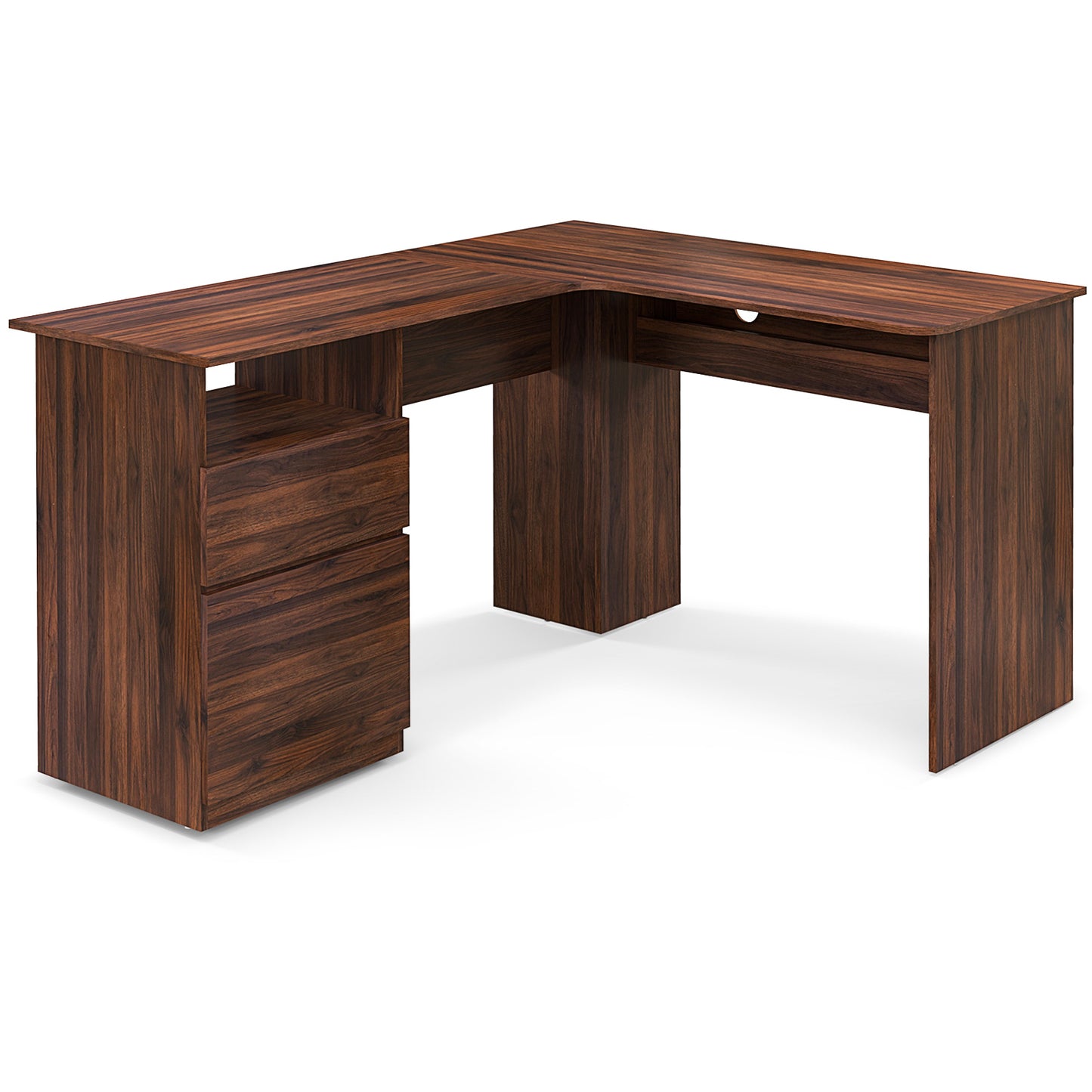 L-Shaped Computer Desk with Letter File Drawer-Walnut - Walnut