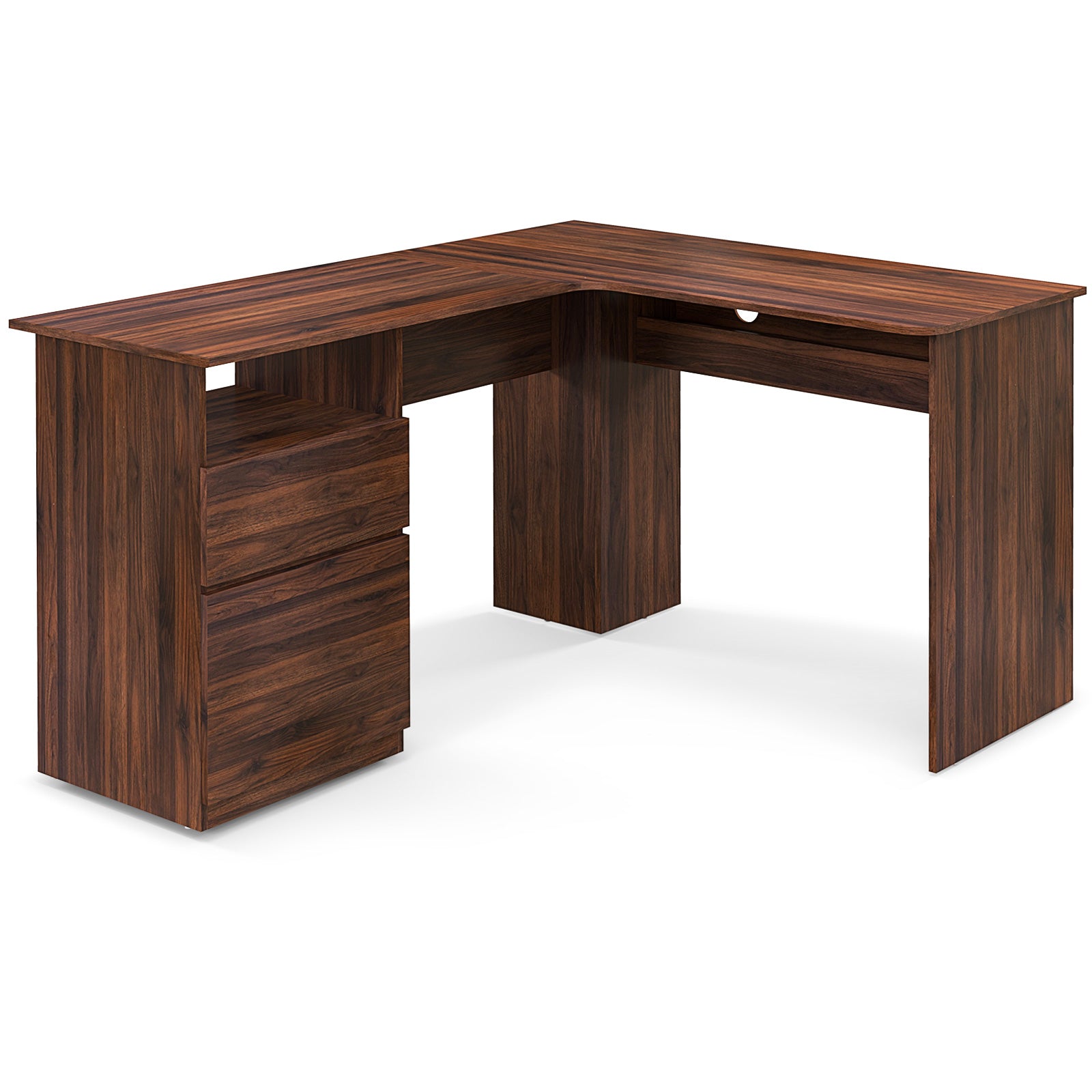 L-Shaped Computer Desk with Letter File Drawer-Walnut - Walnut