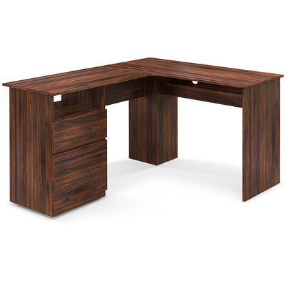 L-Shaped Computer Desk with Letter File Drawer-Walnut - Walnut