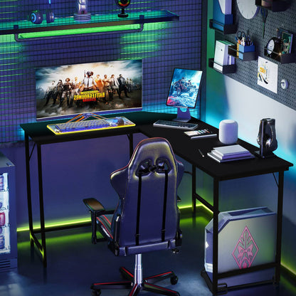 L-Shaped Computer Desk with CPU Stand Power Outlets and USB Ports-Black