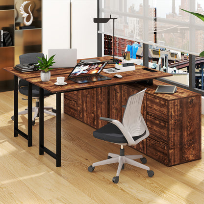 L-Shaped Desk with File Cabinet and Power Outlet Reversible Corner Computer Desk