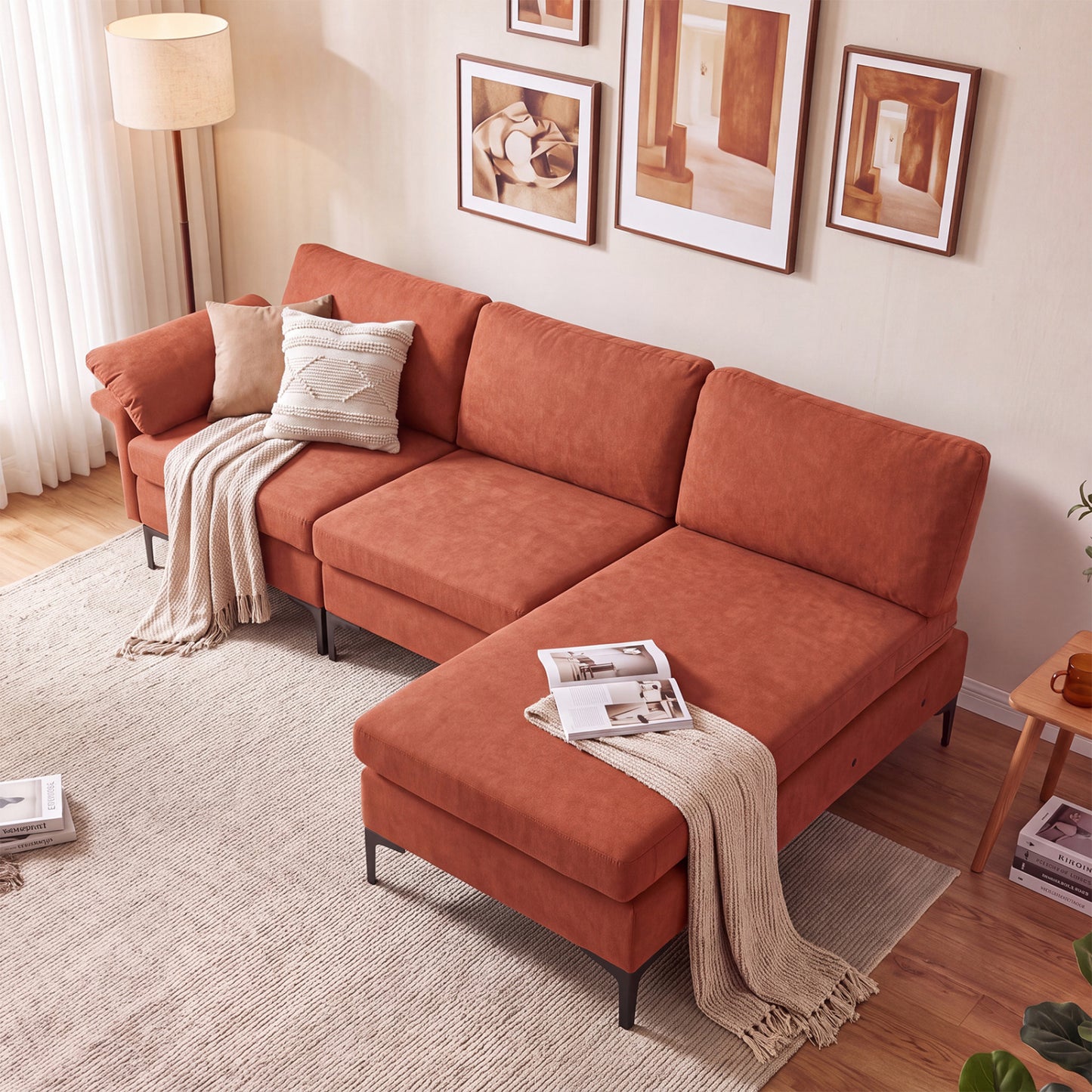 4-Seater L-Shaped Sectional Sofa with USB Charging Ports