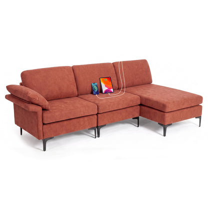 4-Seater L-Shaped Sectional Sofa with USB Charging Ports