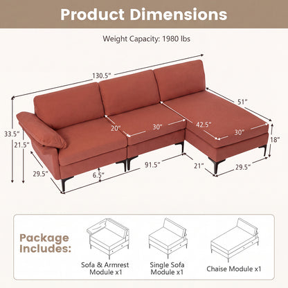 4-Seater L-Shaped Sectional Sofa with USB Charging Ports