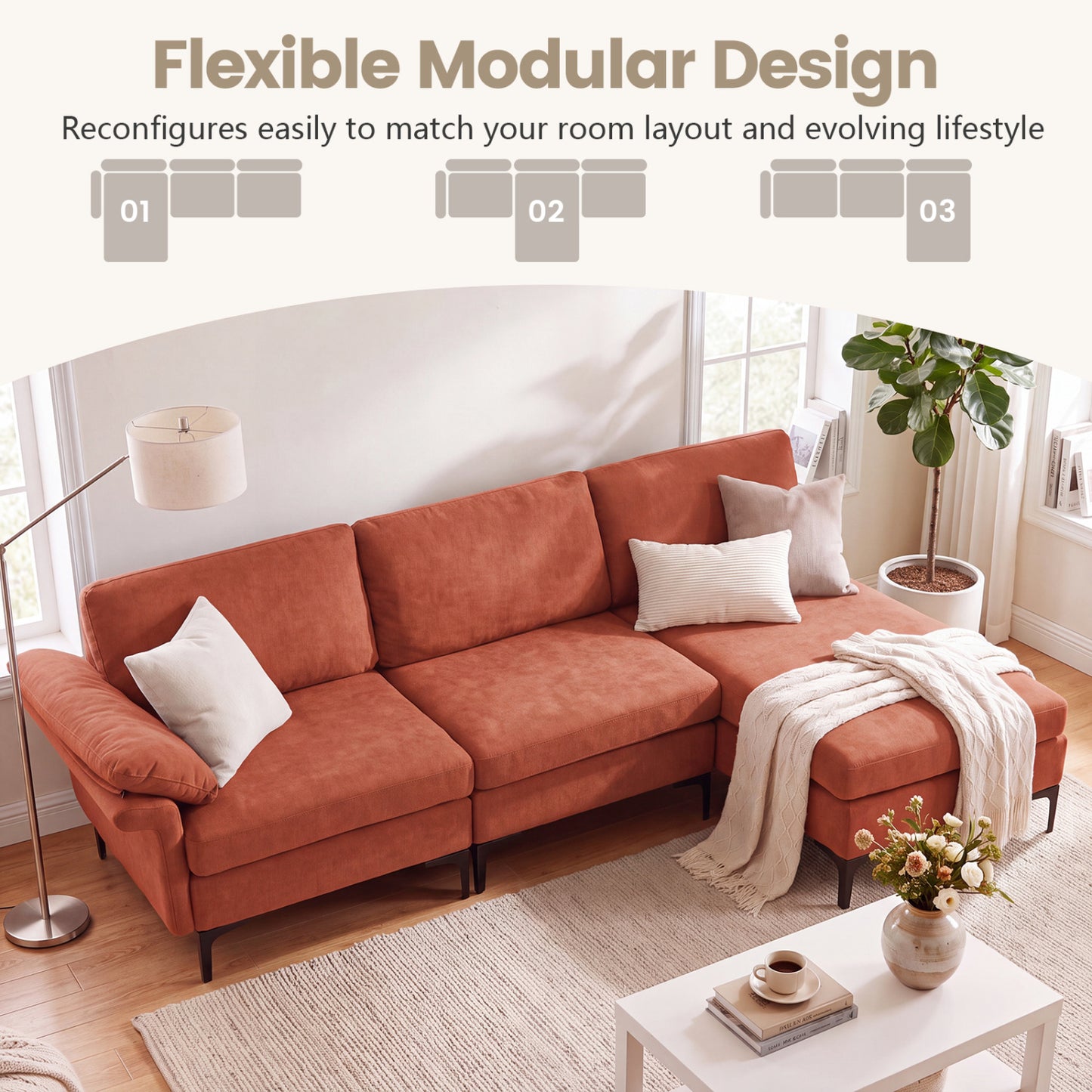 4-Seater L-Shaped Sectional Sofa with USB Charging Ports