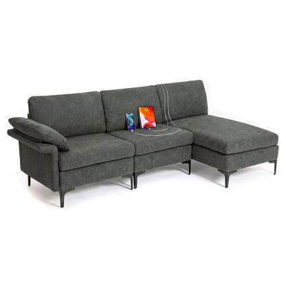 4-Seater L-Shaped Sectional Sofa with USB Charging Ports