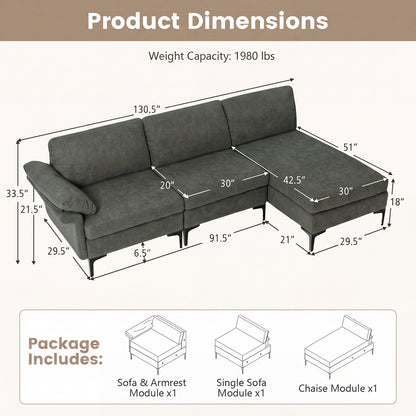 4-Seater L-Shaped Sectional Sofa with USB Charging Ports