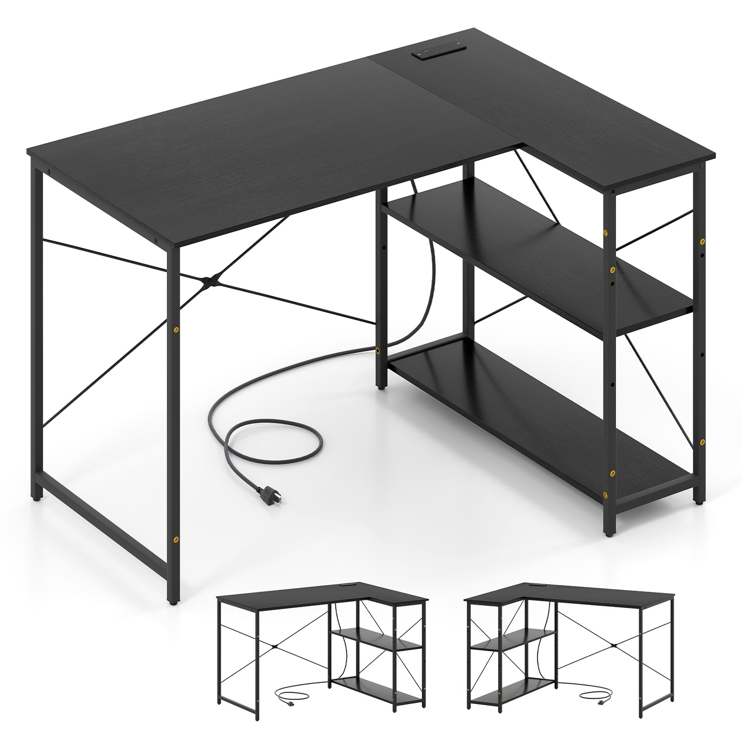L-shaped 47 Inch Reversible Corner Desk with Adjustable Storage Shelves-White - Black