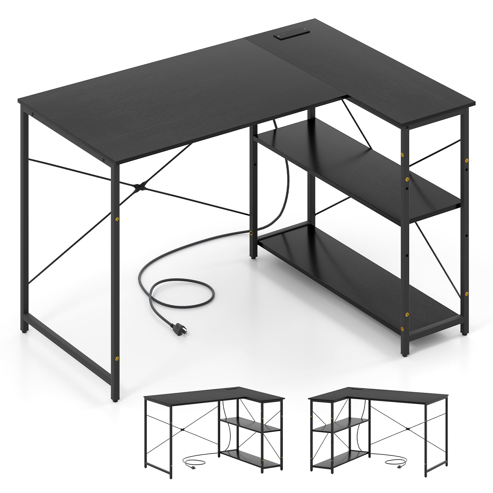 L-shaped 47 Inch Reversible Corner Desk with Adjustable Storage Shelves-White - Black