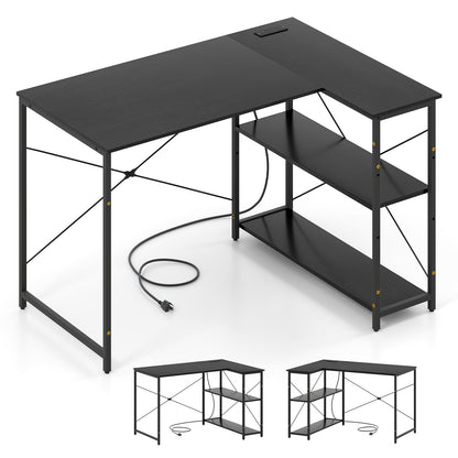 L-shaped 47 Inch Reversible Corner Desk with Adjustable Storage Shelves-White - Black