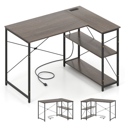 L-shaped 47 Inch Reversible Corner Desk with Adjustable Storage Shelves-White - Gray