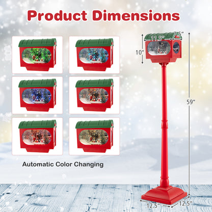 59 Inch Christmas Street Lamp with Sound-Activated Snow Globe Lantern-Red