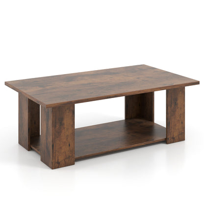 Large 36 Inch 2-Tier Wooden Modern Coffee Table with Storage Shelf-White - Coffee