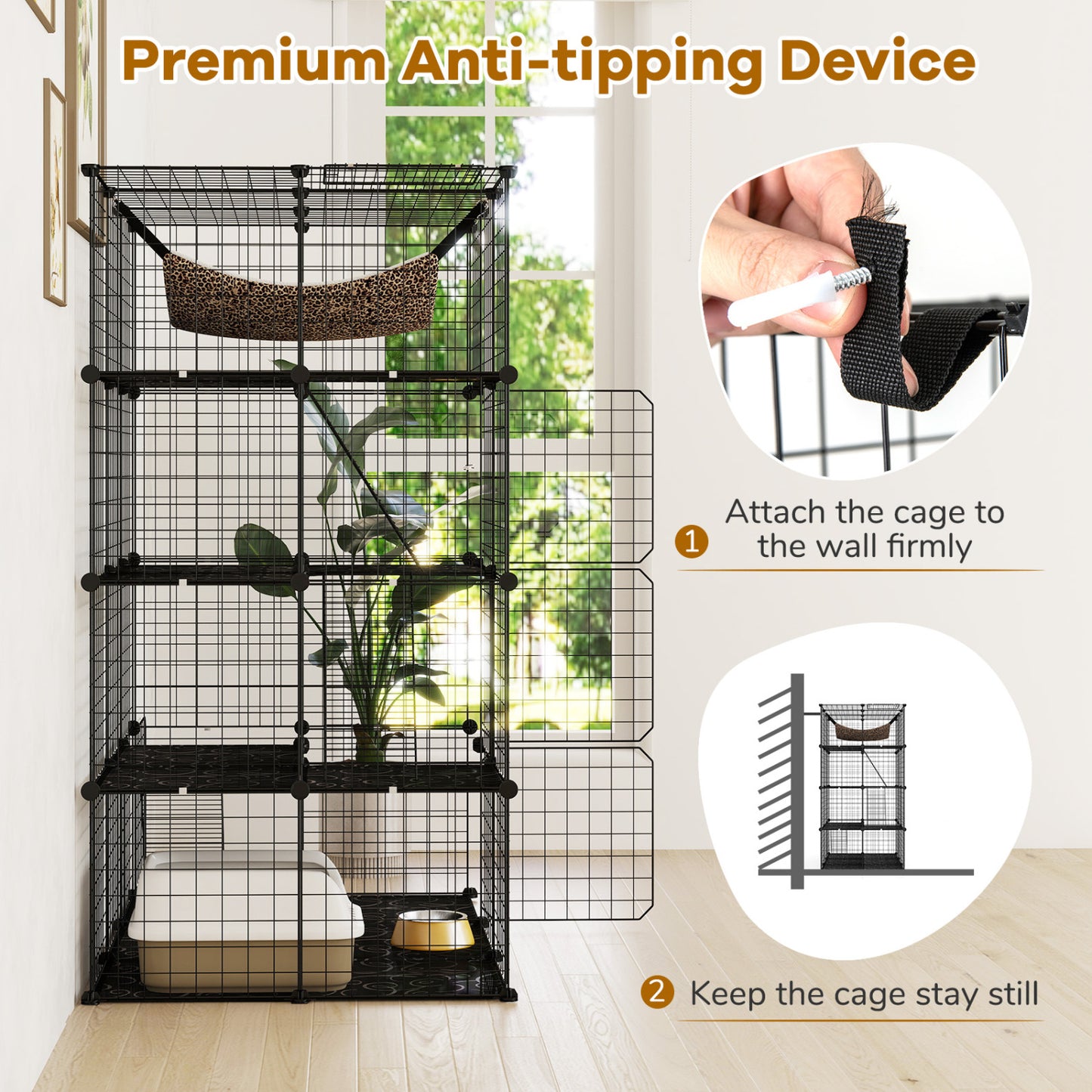 4-Tier Cat Cage with Skylight and Hammock for 1-4 Cats