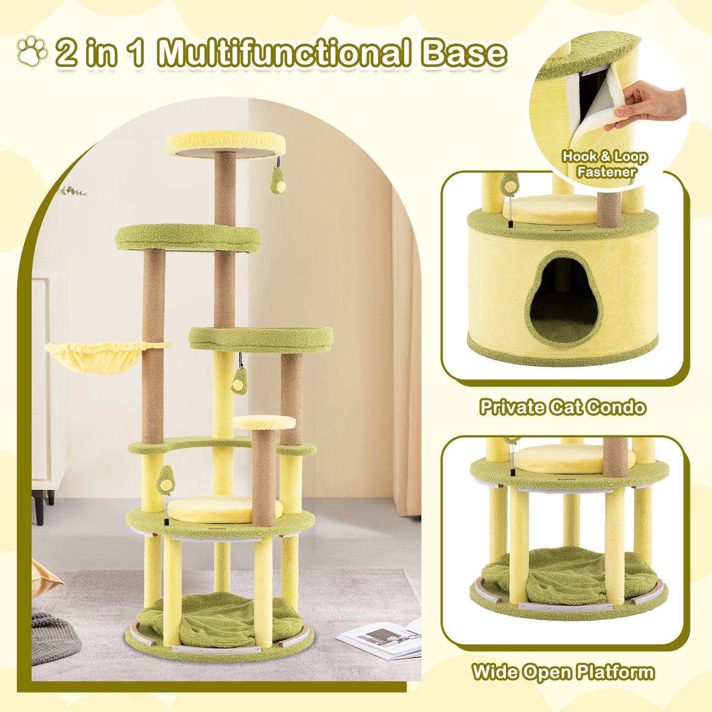 Large Avocado Cat Tree Multi-level Cat Tower with Private Condo-Green