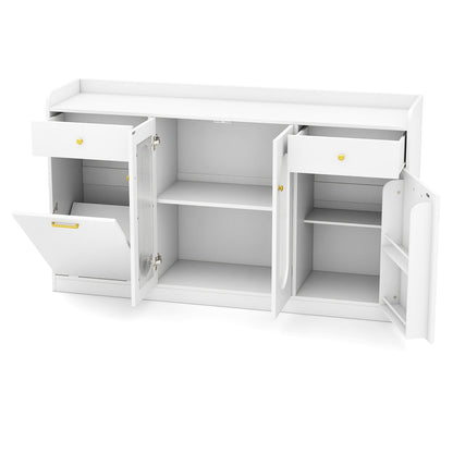 Large Buffet Cabinet Hidden Tilt Out Trash Can Cabinet with 2 Glass Doors
