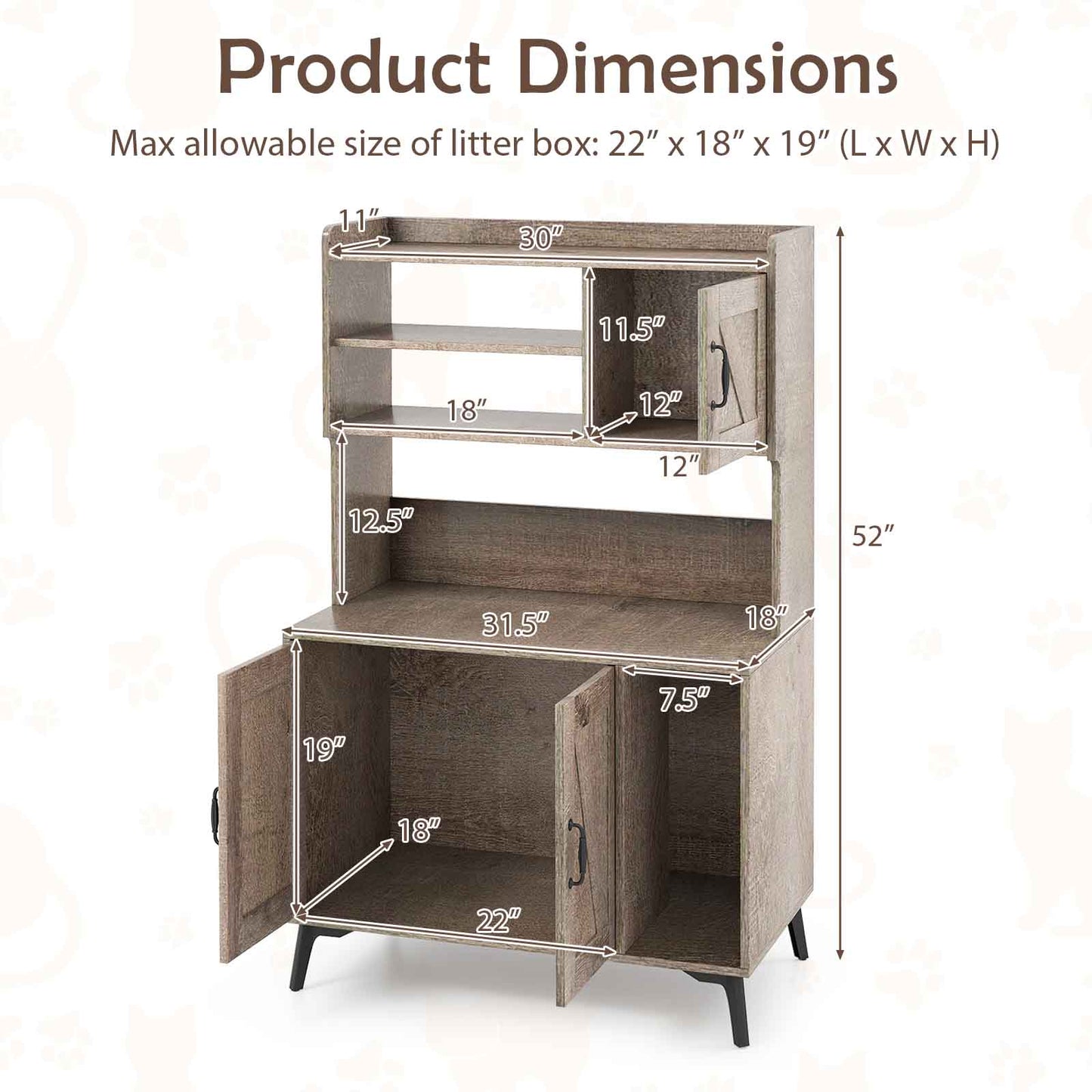 Large Cat Litter Box Enclosure with Display Storage Shelves