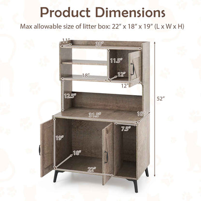 Large Cat Litter Box Enclosure with Display Storage Shelves