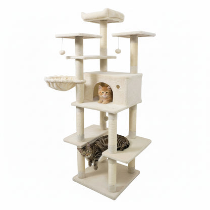 Large Cat Tree for Indoor Cats 63" Tall Cat Tower-Beige