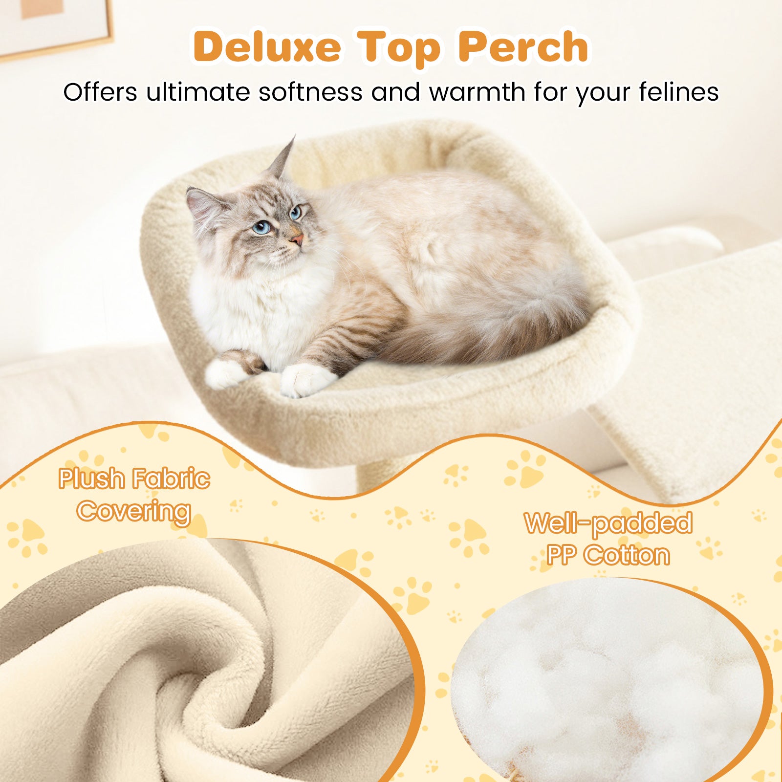 Large Cat Tree for Indoor Cats 63" Tall Cat Tower-Beige